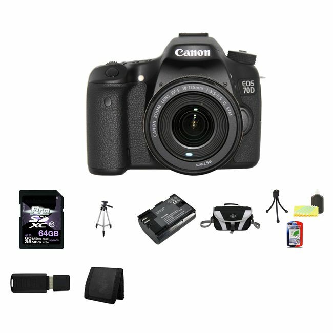 Canon EOS 70D DSLR Camera w/18-135mm Lens 64GB Full Kit