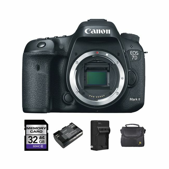 Canon EOS 7D Mark II DSLR Camera + 2 Batteries, 32GB Card Bundle