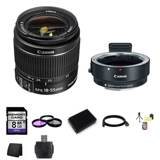 Canon EF-S 18-55mm Lens w/EF-M Adapter For EF/EF-S Lenses 8GB Package
