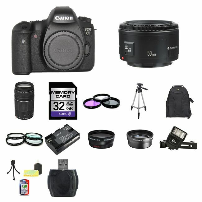 Canon EOS 6D DSLR Camera w/50mm & 75-300mm Lenses 32GB Full Kit