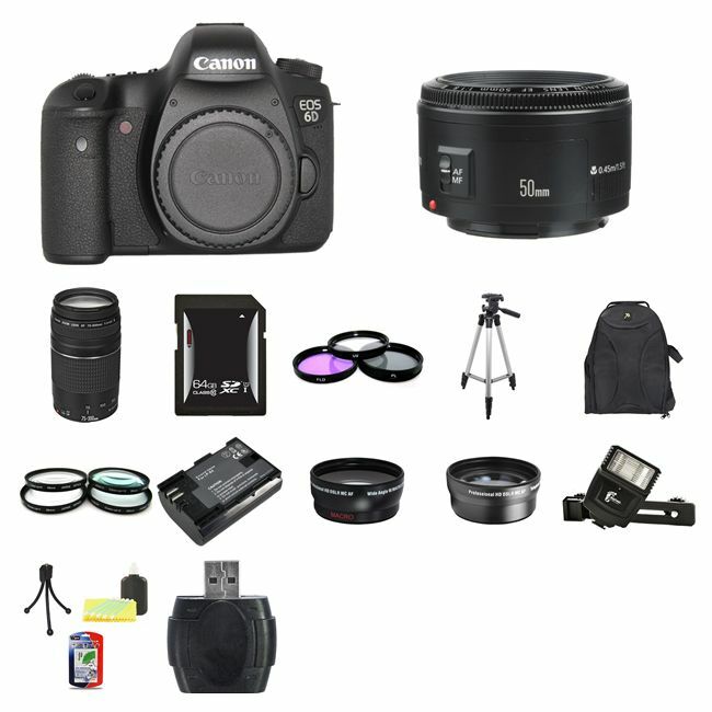 Canon EOS 6D DSLR Camera w/50mm & 75-300mm Lenses 64GB Full Kit