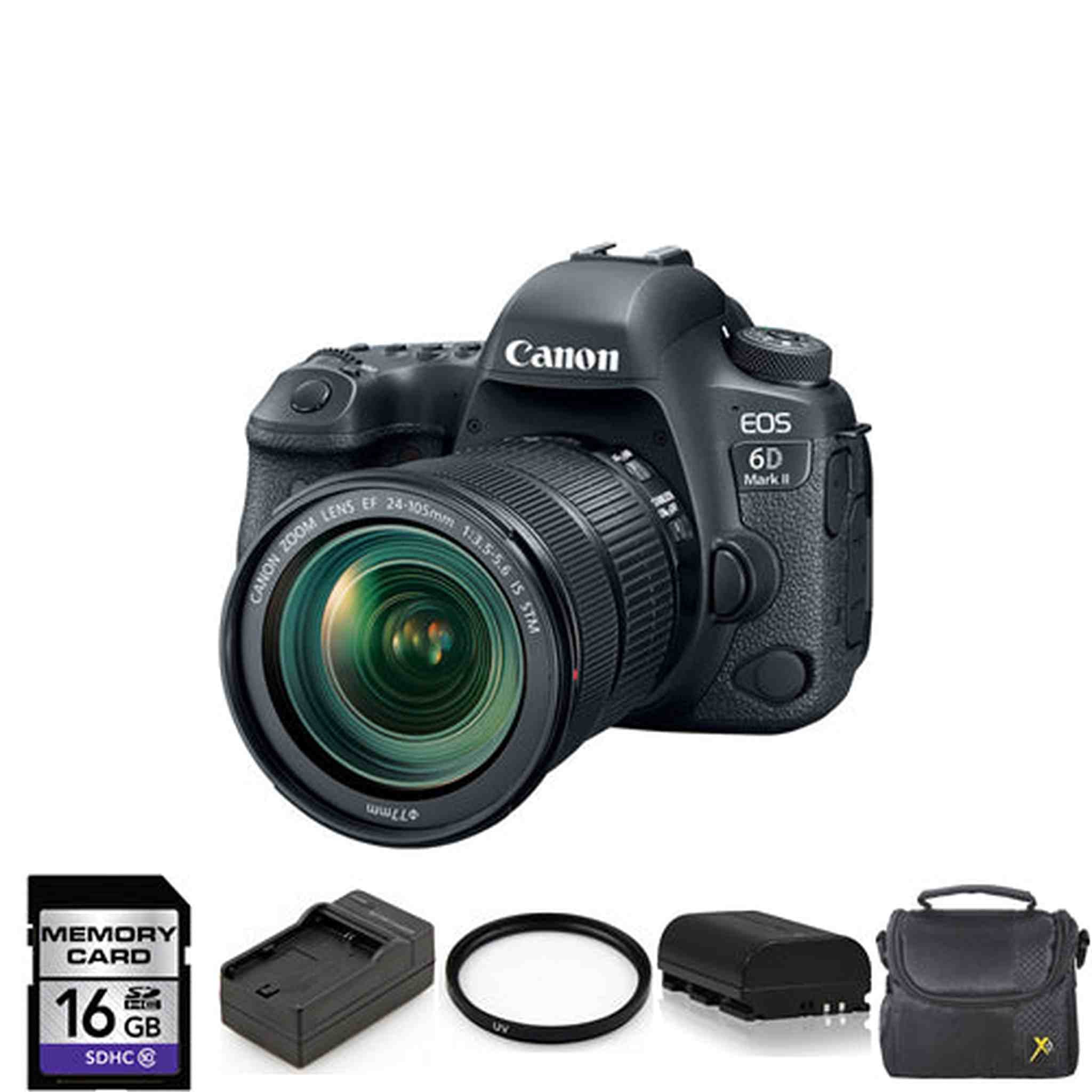 Canon EOS 6D Mark II DSLR Camera with 24-105mm + 2 Batteries, 16GB & More Canon