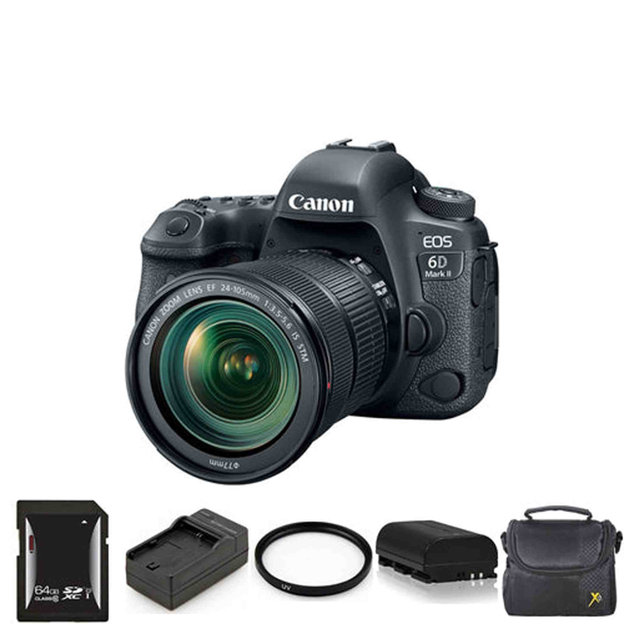 Canon EOS 6D Mark II DSLR Camera with 24-105mm + 2 Batteries, 64GB & More Canon