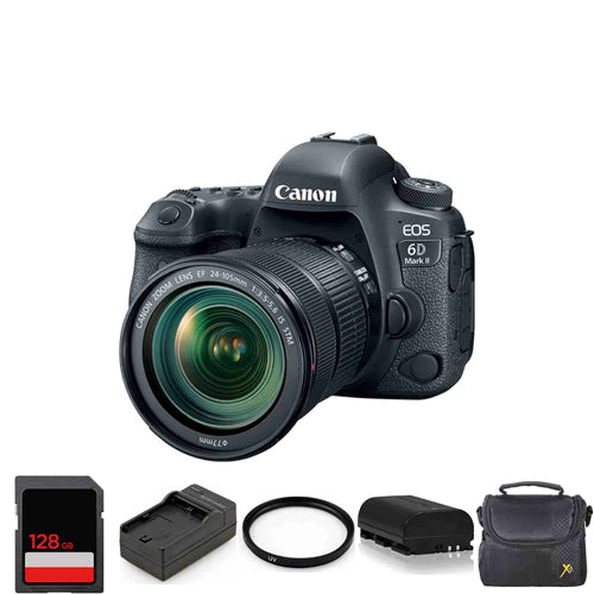 Canon EOS 6D Mark II DSLR Camera with 24-105mm + 2 Batteries, 128GB & More Canon