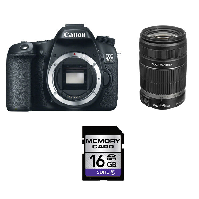 Canon EOS 70D DSLR Camera w/55-250mm Lens & 16GB SDHC Card