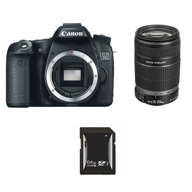 Canon EOS 70D DSLR Camera w/55-250mm Lens & 64GB SDXC Card
