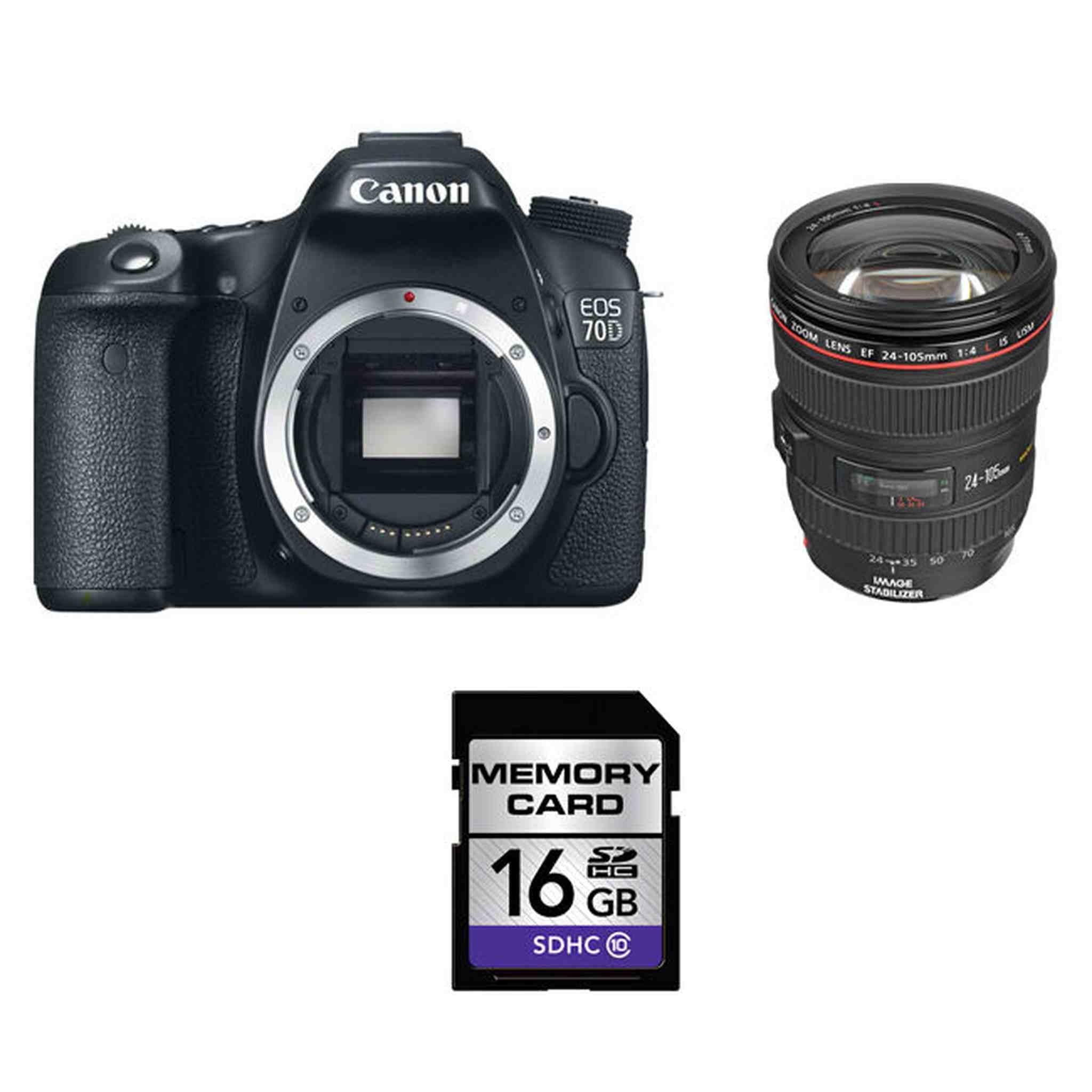 Canon EOS 70D DSLR Camera w/24-105mm Lens & 16GB SDHC Card Canon
