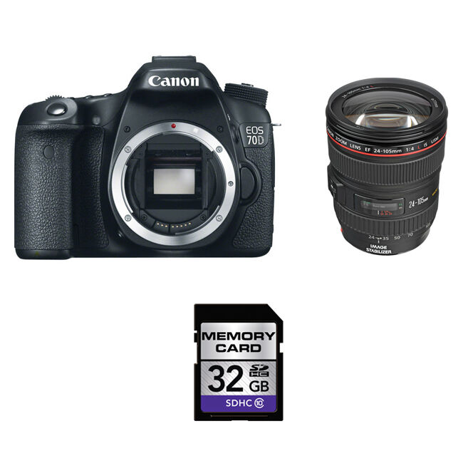 Canon EOS 70D DSLR Camera w/24-105mm Lens & 32GB SDHC Card
