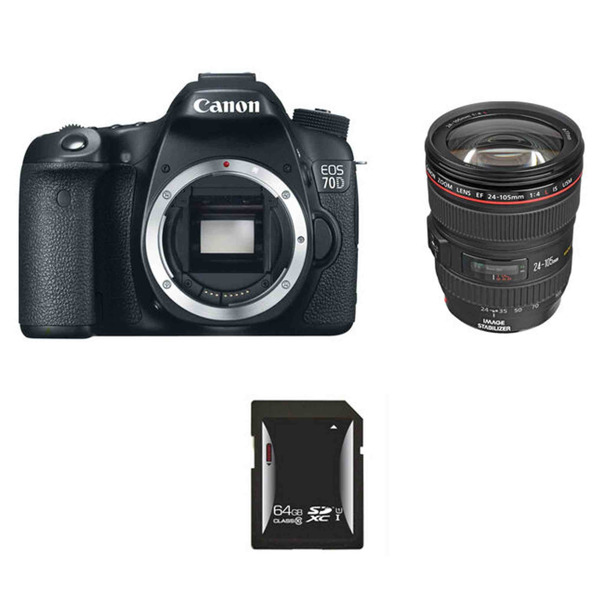 Canon EOS 70D DSLR Camera w/24-105mm Lens & 64GB SDXC Card Canon