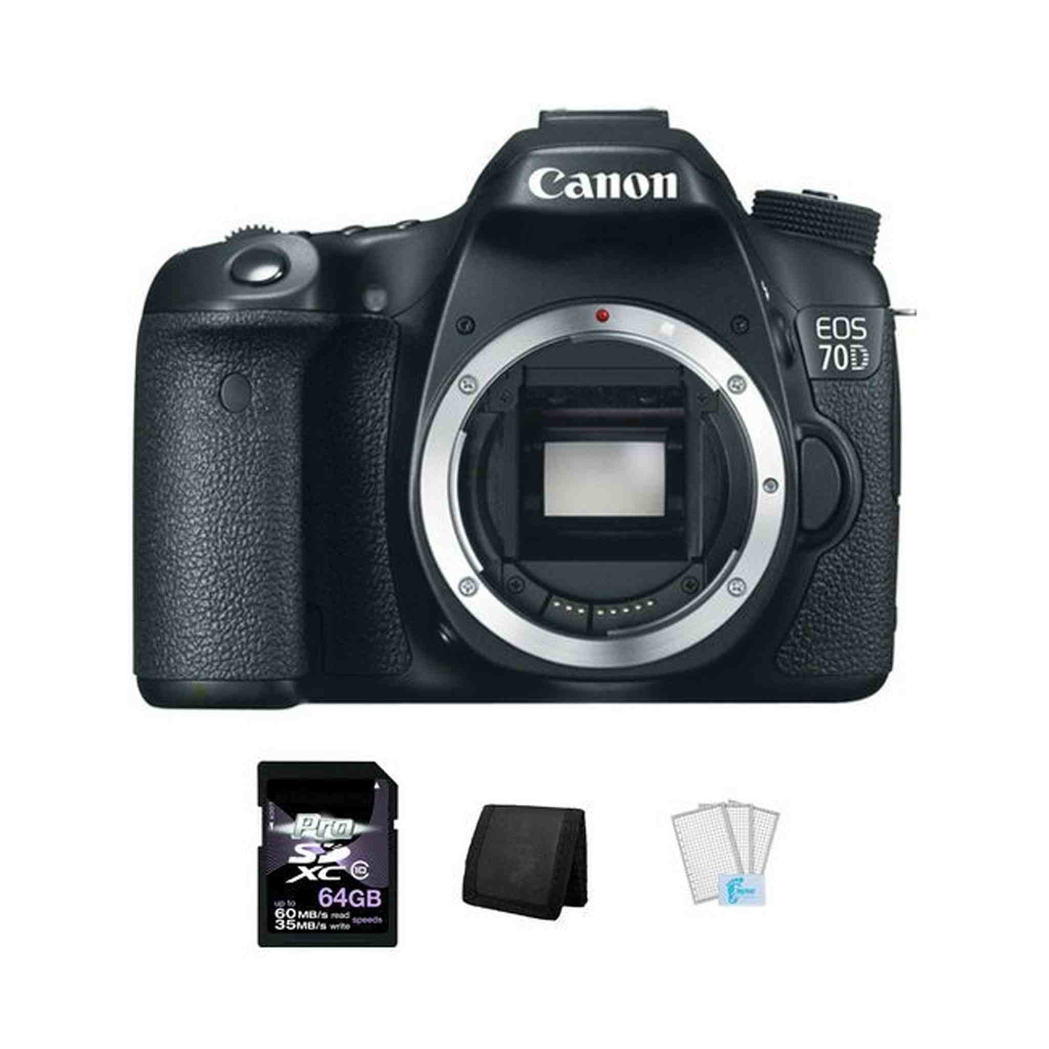 Canon EOS 70D DSLR Camera + 64GB, Memory Card Wallet & Screen Protectors Canon