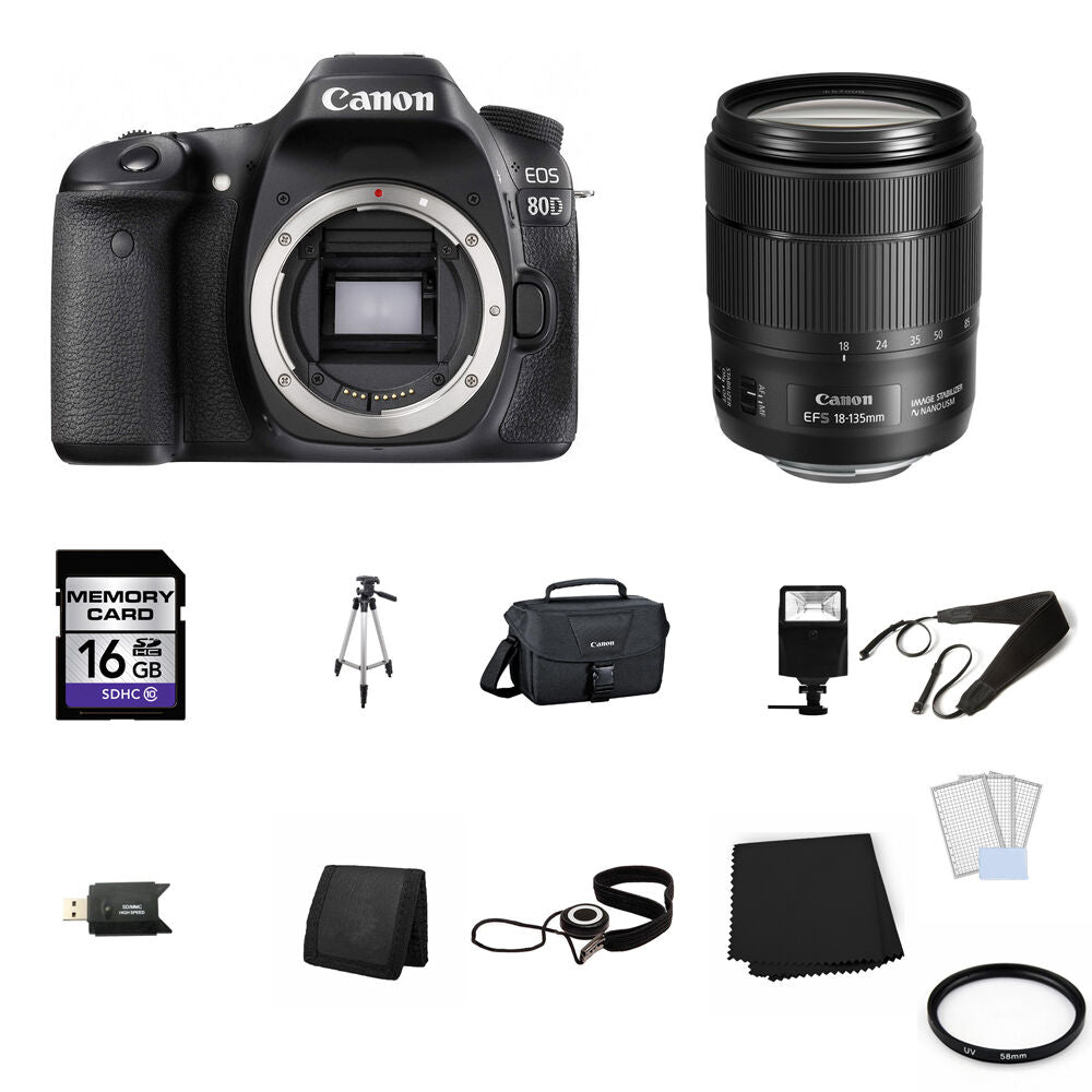Canon EOS 80D Digital SLR Camera with 18-135mm Lens 16GB Bundle