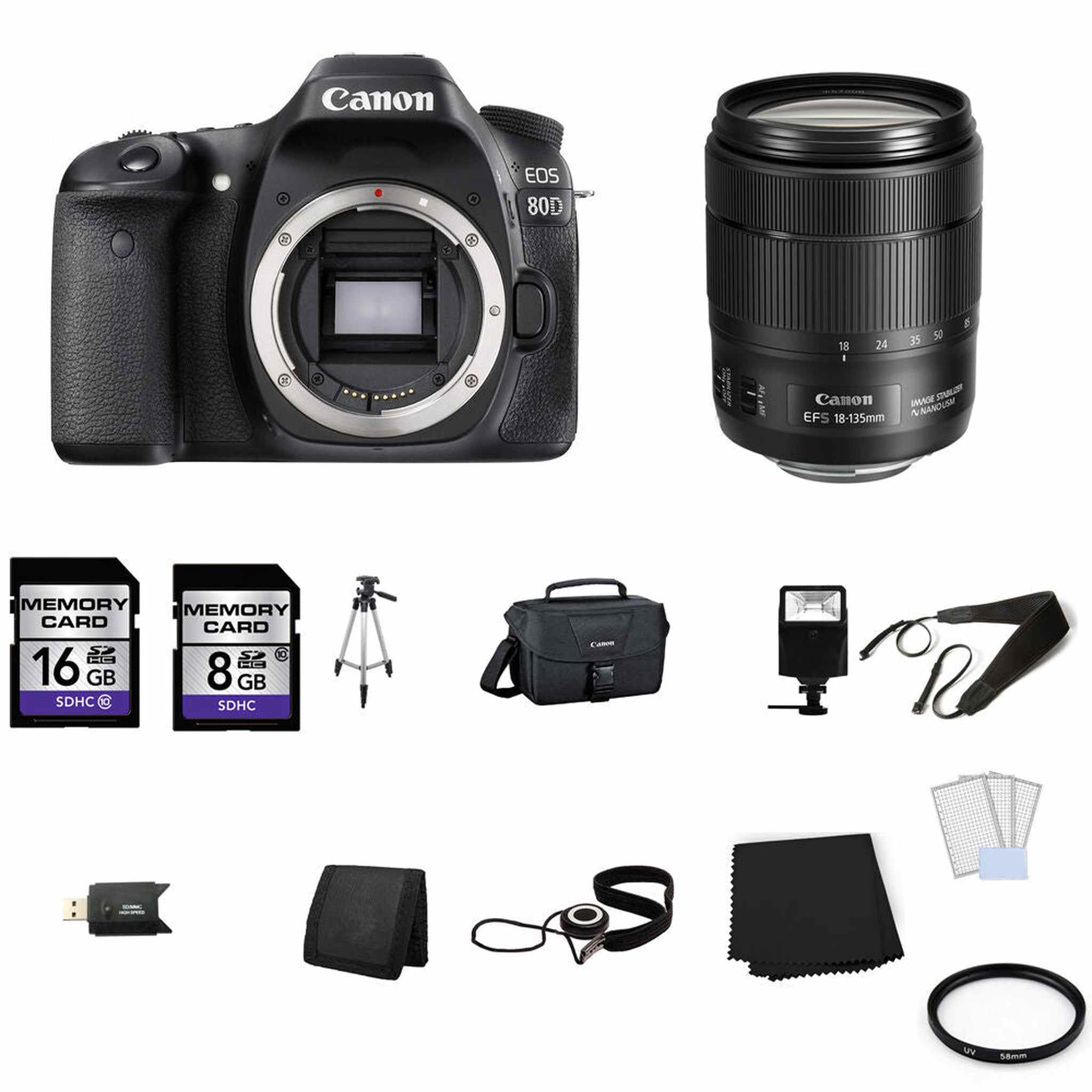 Canon EOS 80D Digital SLR Camera with 18-135mm Lens 24GB Full Kit Canon