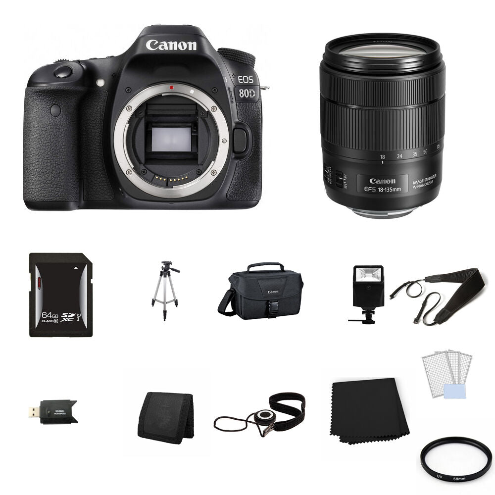 Canon EOS 80D Digital SLR Camera with 18-135mm Lens 64GB Bundle