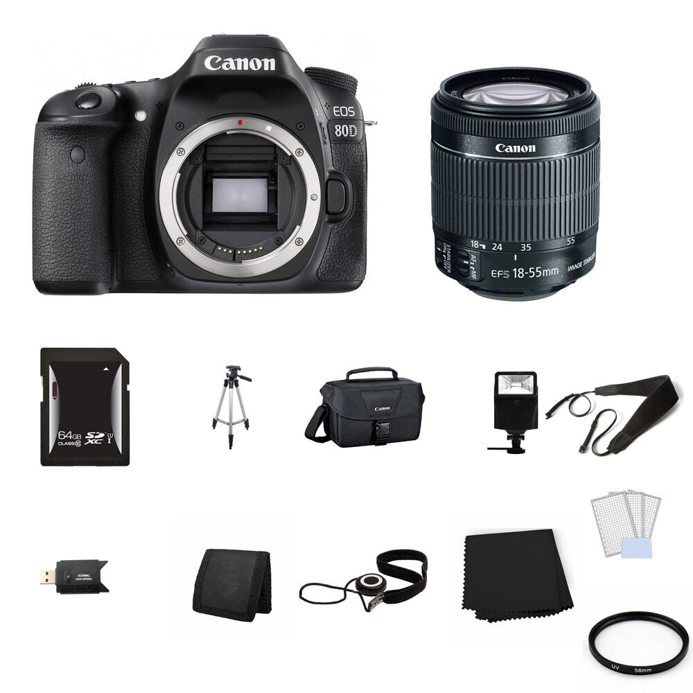 Canon EOS 80D Digital SLR Camera with 18-55mm Lens 64GB Full Kit
