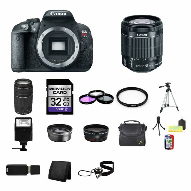 Canon EOS Rebel T5i Digital Camera w/18-55mm & 75-300mm Lenses 32GB Full Kit