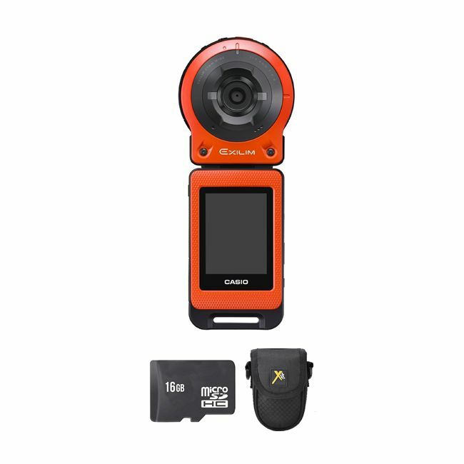 Casio Exilim FR10 Digital Camera - Orange + 16GB & Case Bundle