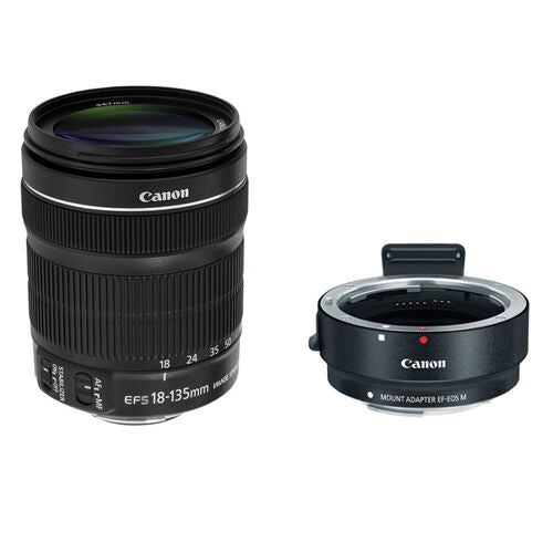 Canon EF-S 18-135mm f/3.5-5.6 IS STM Lens w/EF-M Adapter For EF/EF-S Lenses Bundle