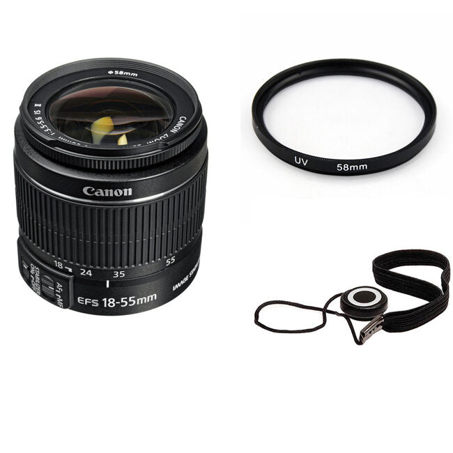 Canon EF-S 18-55mm f/3.5-5.6 IS II Lens w/58mm UV Filter & Lens Cap Keeper Bundle