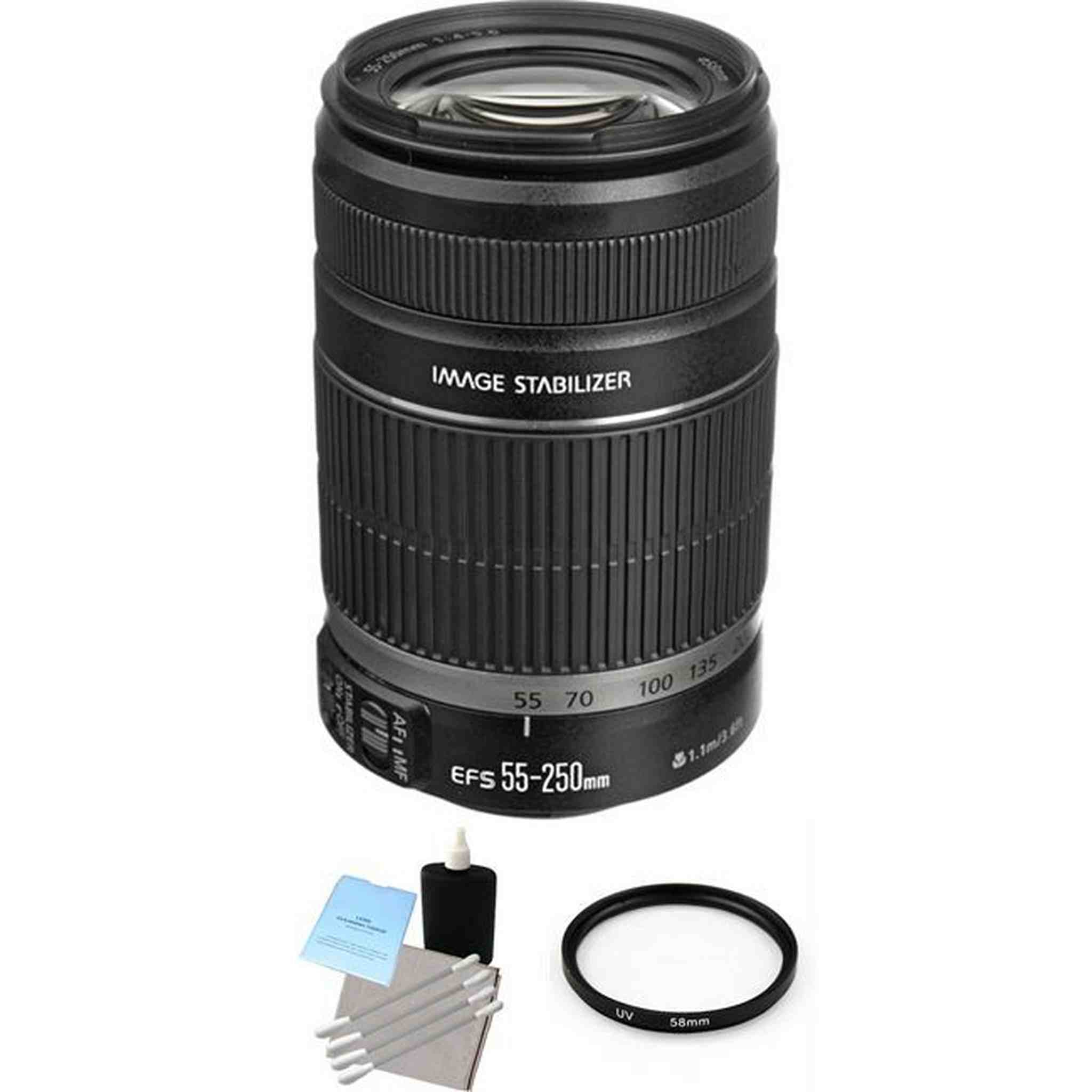 Canon EF-S 55-250mm f/4-5.6 IS II Lens + UV Filter + Lens Cleaning Kit