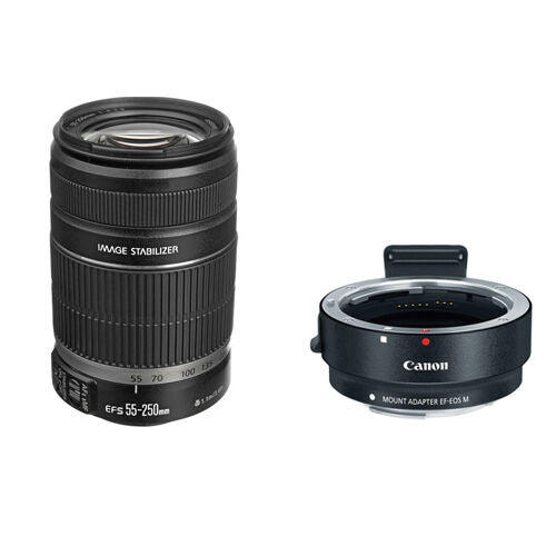 Canon EF-S 55-250mm f/4-5.6 IS II Lens w/Canon EF-M Adapter For EF/EF-S Lenses
