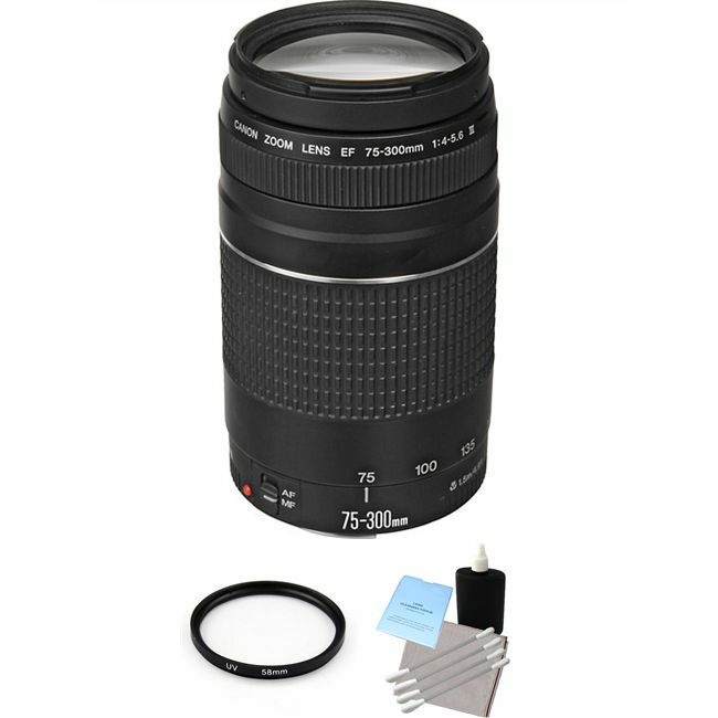 Canon EF 75-300mm F/4.0-5.6 III Lens + UV Filter & Lens Cleaning Kit Bundle