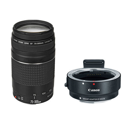 Canon EF 75-300mm f/4.0-5.6 III Lens w/Canon EF-M Lens Adapter Kit for EF Lenses Bundle