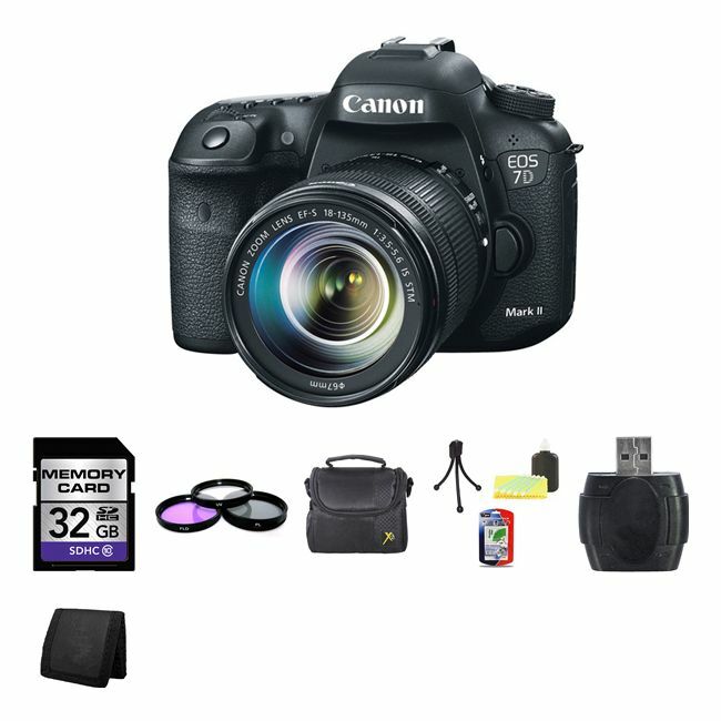 Canon EOS 7D Mark II 20.2MP Digital SLR Camera w/18-135mm Lens 32GB Card Starter Bundle