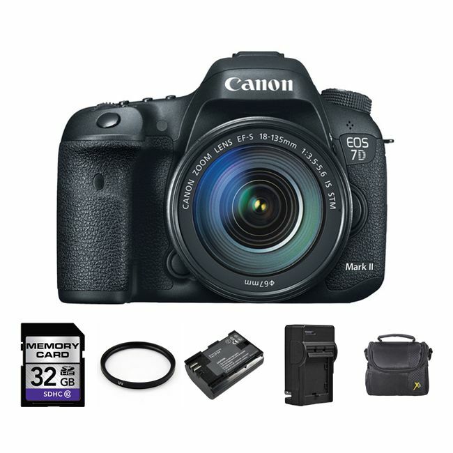 Canon EOS 7D Mark II DSLR Camera w/18-135mm Lens + 2 Batteries, 32GB Card Bundle