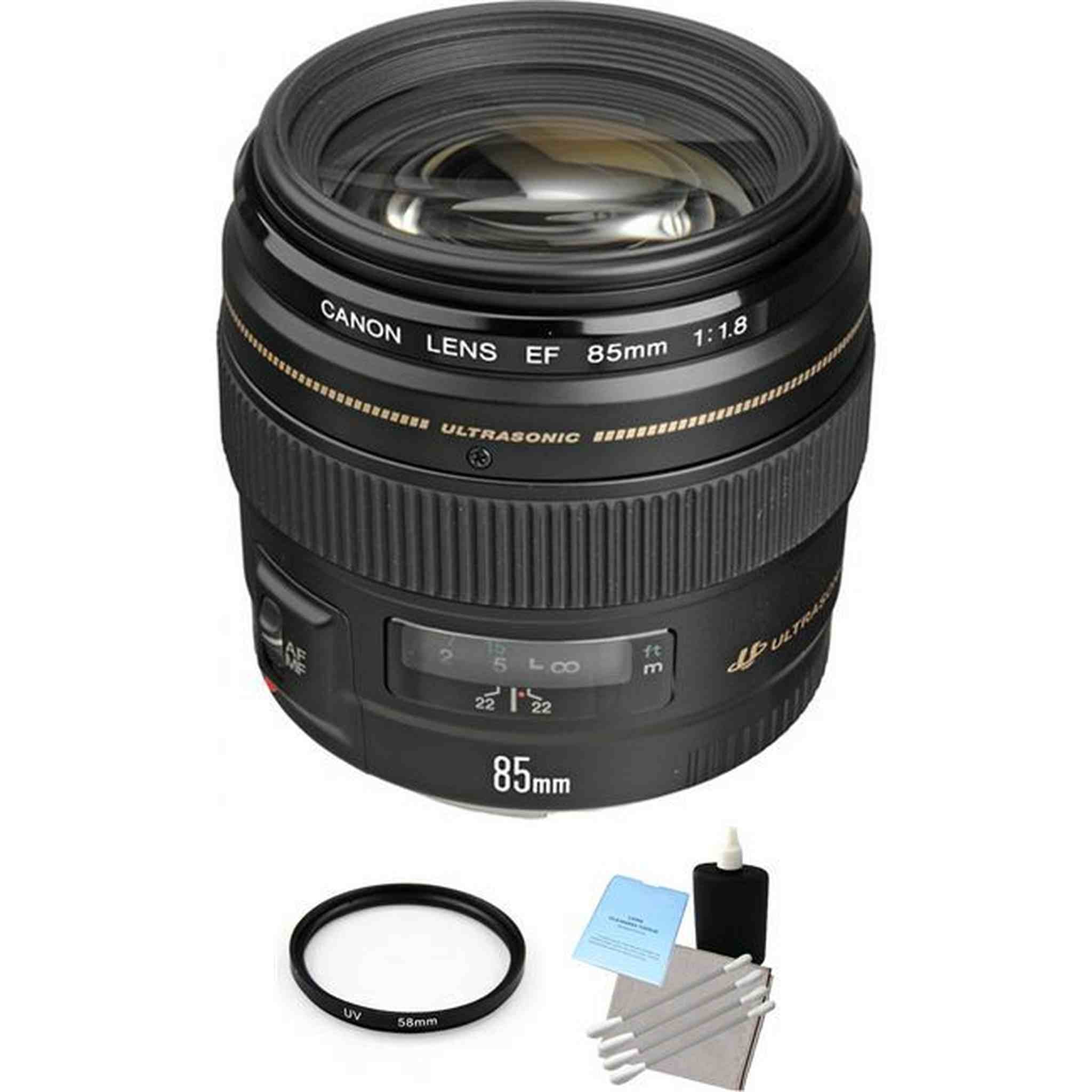 Canon EF 85mm F/1.8 USM Lens + UV Filter & Cleaning Kit Bundle Canon