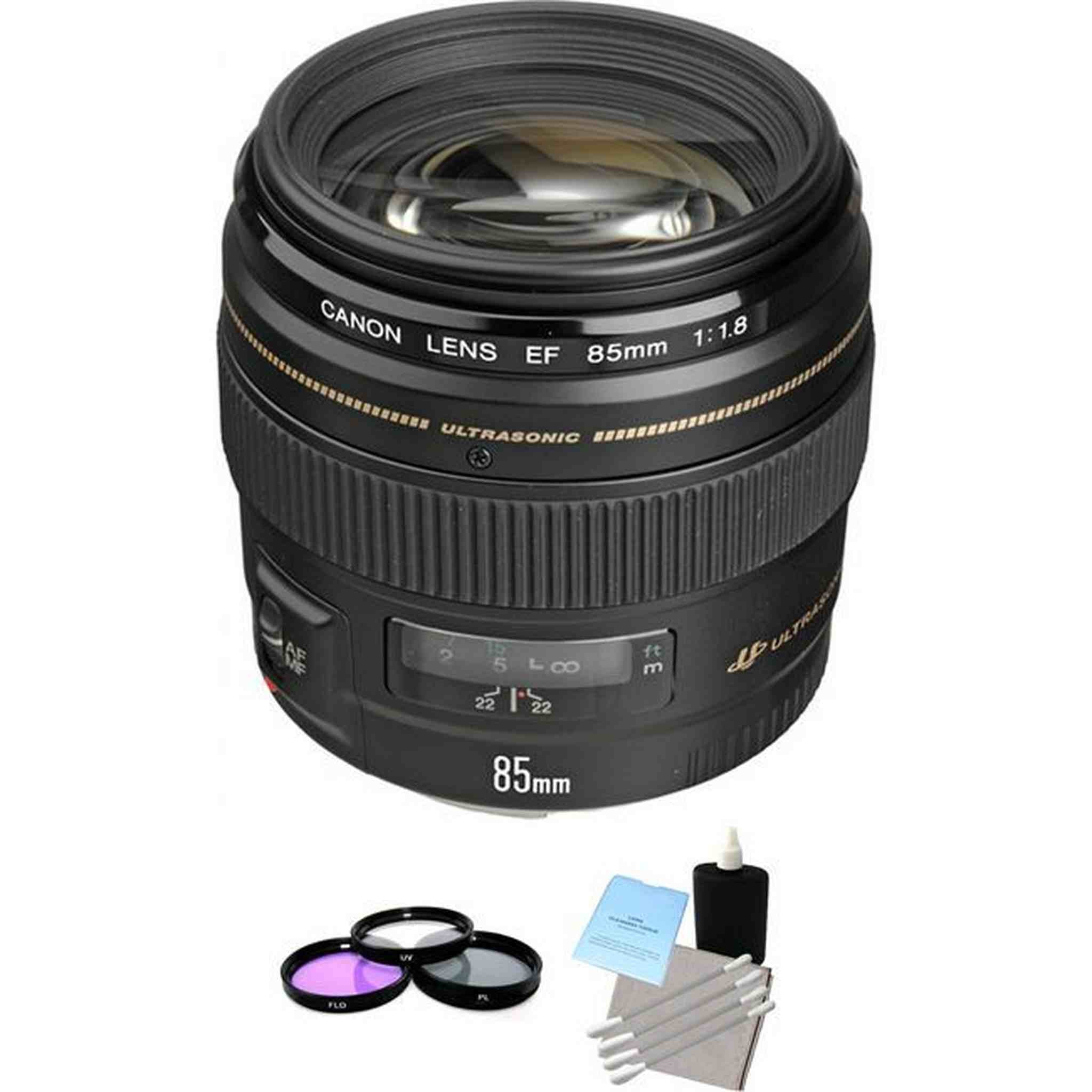 Canon EF 85mm F/1.8 USM Lens + UV Kit & Cleaning Kit Bundle Canon