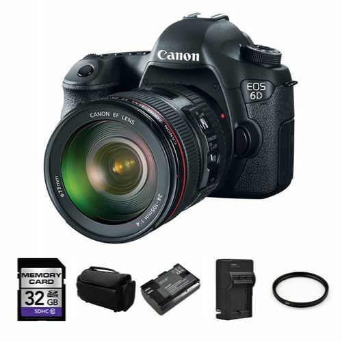 Canon EOS 6D Camera w/ 24-105mm f/4.0L IS USM Lens + 32GB, 2 Batteries Base Bundle