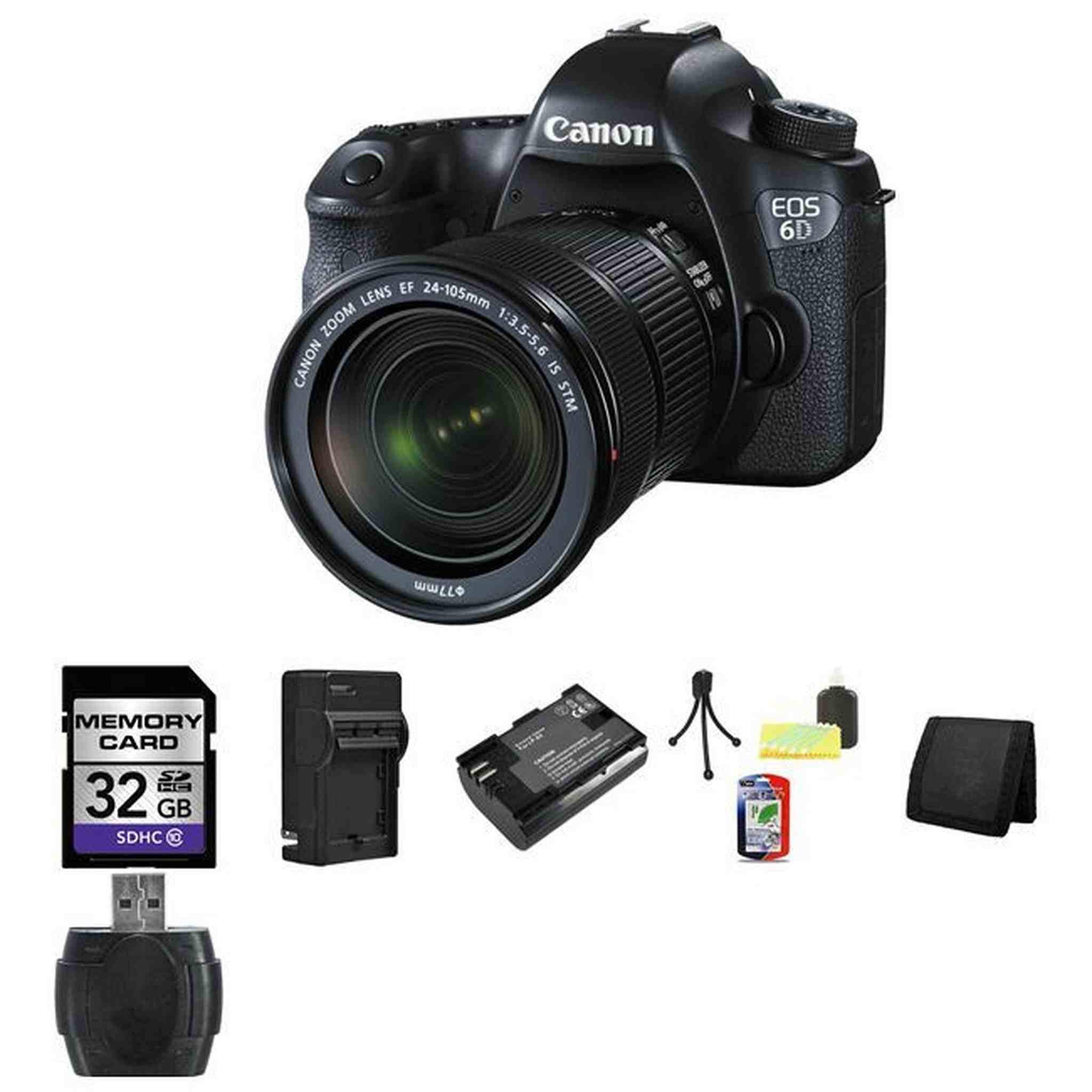 Canon EOS 6D DSLR Camera w/24-105mm STM Lens 32GB Package Canon