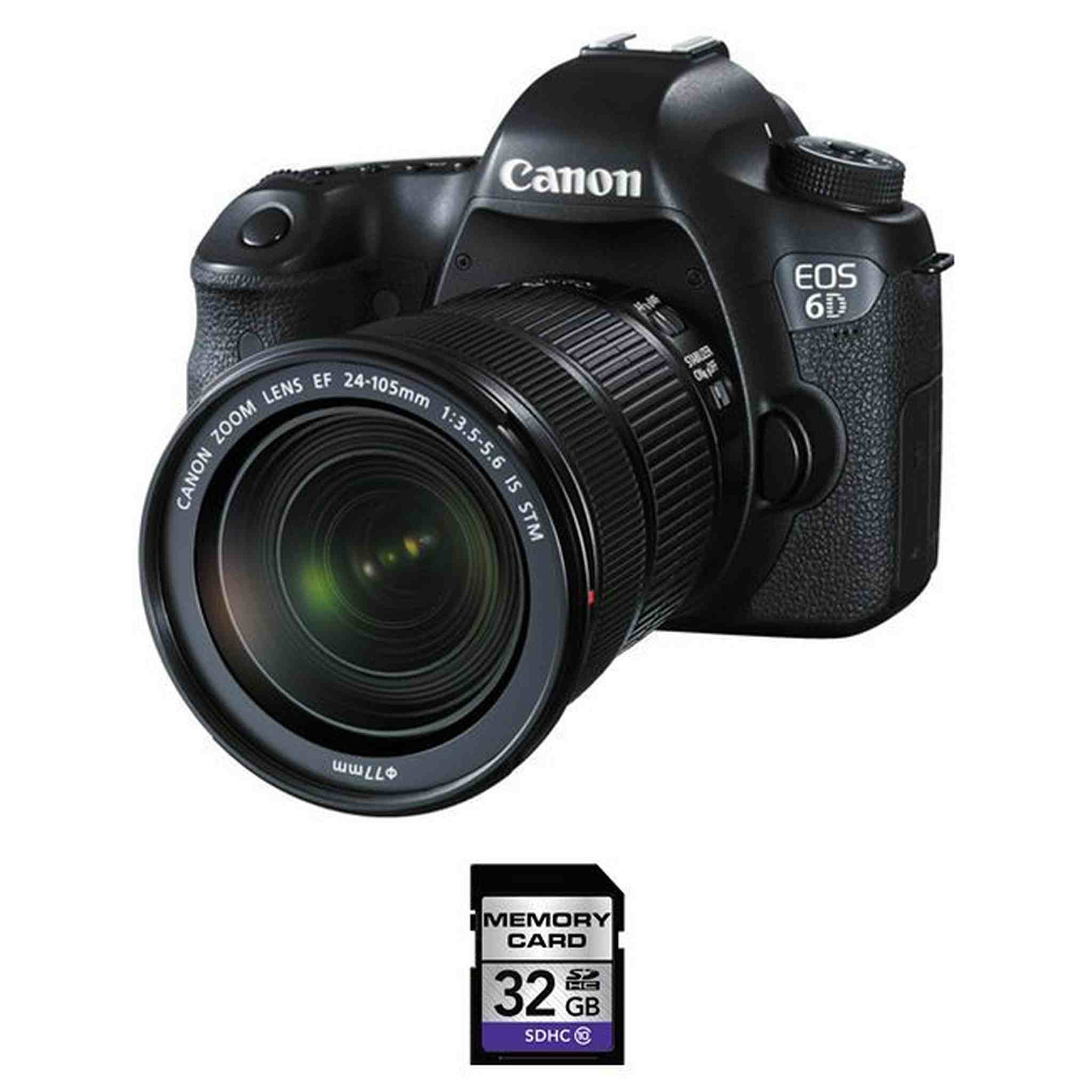 Canon EOS 6D DSLR Camera w/EF 24-105mm f/3.5-5.6 IS STM Lens + 32GB Card Canon