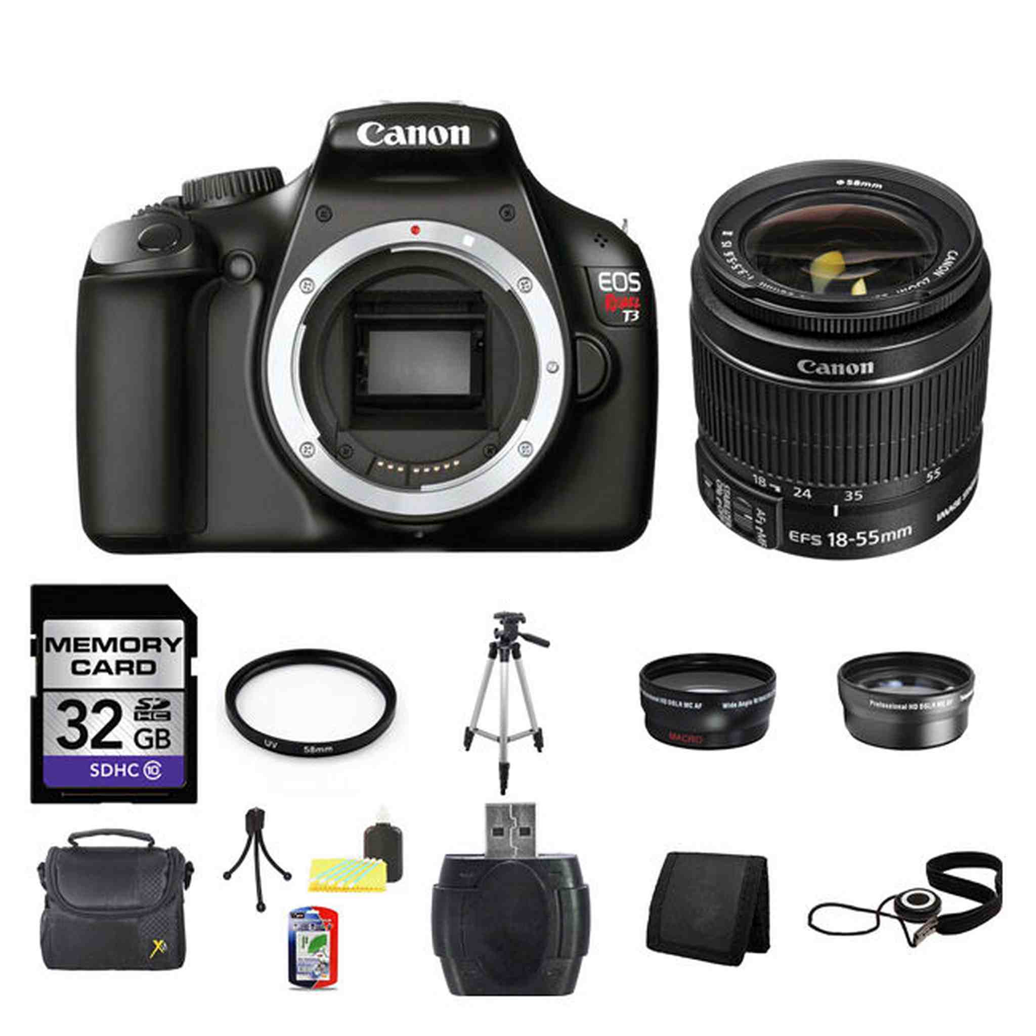 Canon EOS Rebel T3 SLR Digital Camera w/18-55mm Lens 32GB Full Kit - Reconditioned Canon