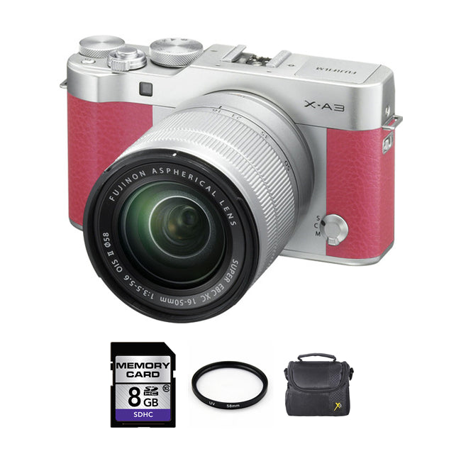 Fujifilm X-A3 Camera w/ 16-50mm Lens (Pink) + 8GB card + 58MM UV Filter + Case