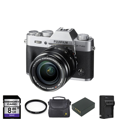 Fujifilm X-T20 Digital Camera - Silver w/18-55mm Lens + 2 Batteries, 8GB & More