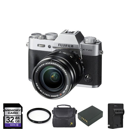 Fujifilm X-T20 Digital Camera - Silver w/18-55mm Lens + 2 Batteries, 32GB & More
