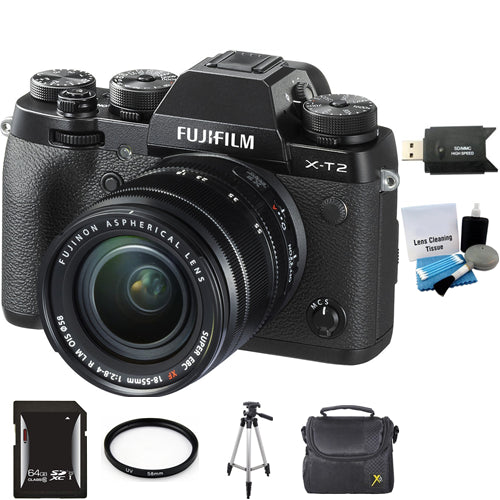 Fujifilm X-T2 Mirrorless Digital Camera with 18-55mm Lens 64GB Bundle
