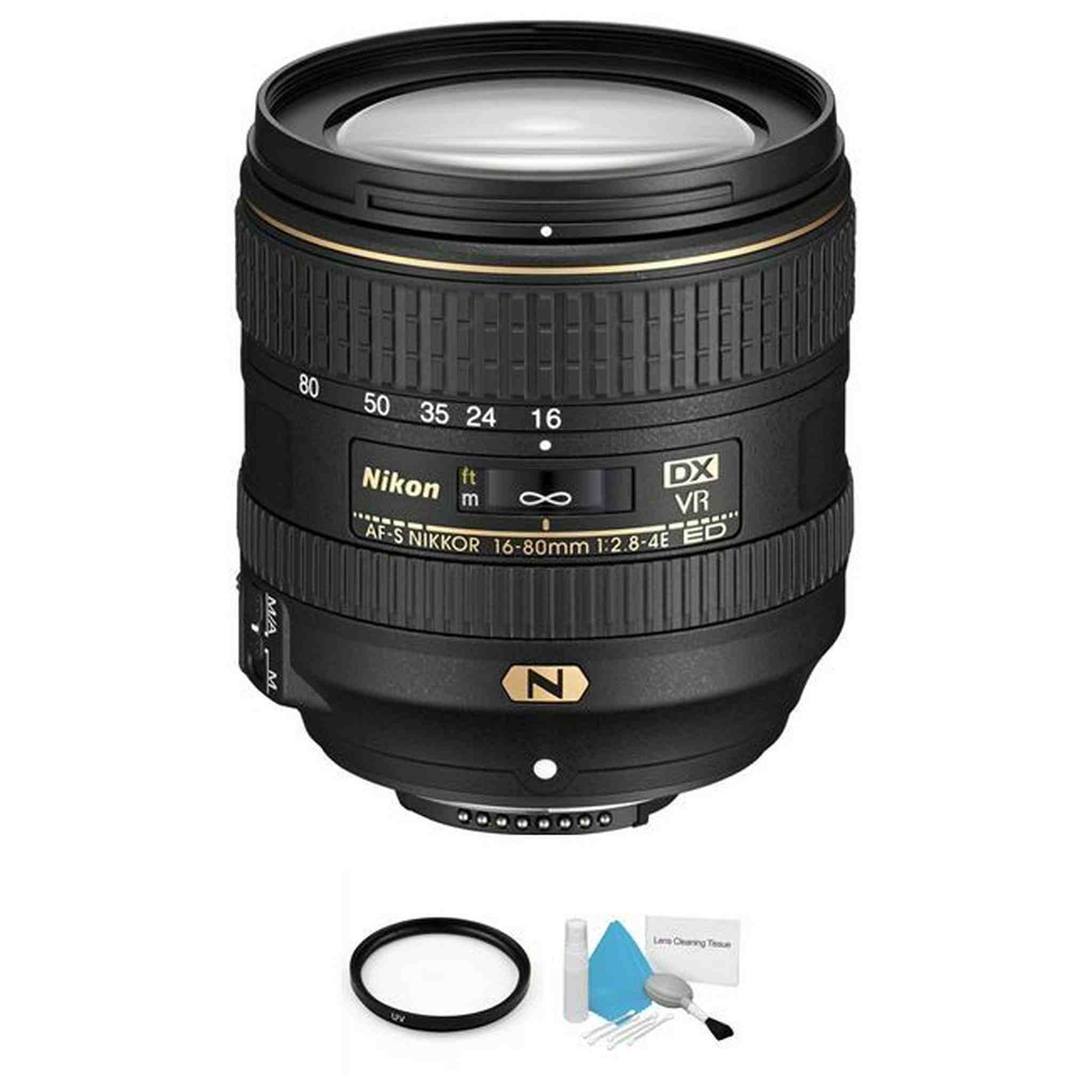 Nikon AF-S DX NIKKOR 16-80mm f/2.8-4E ED VR Lens + UV Filter & Cleaning Kit Nikon