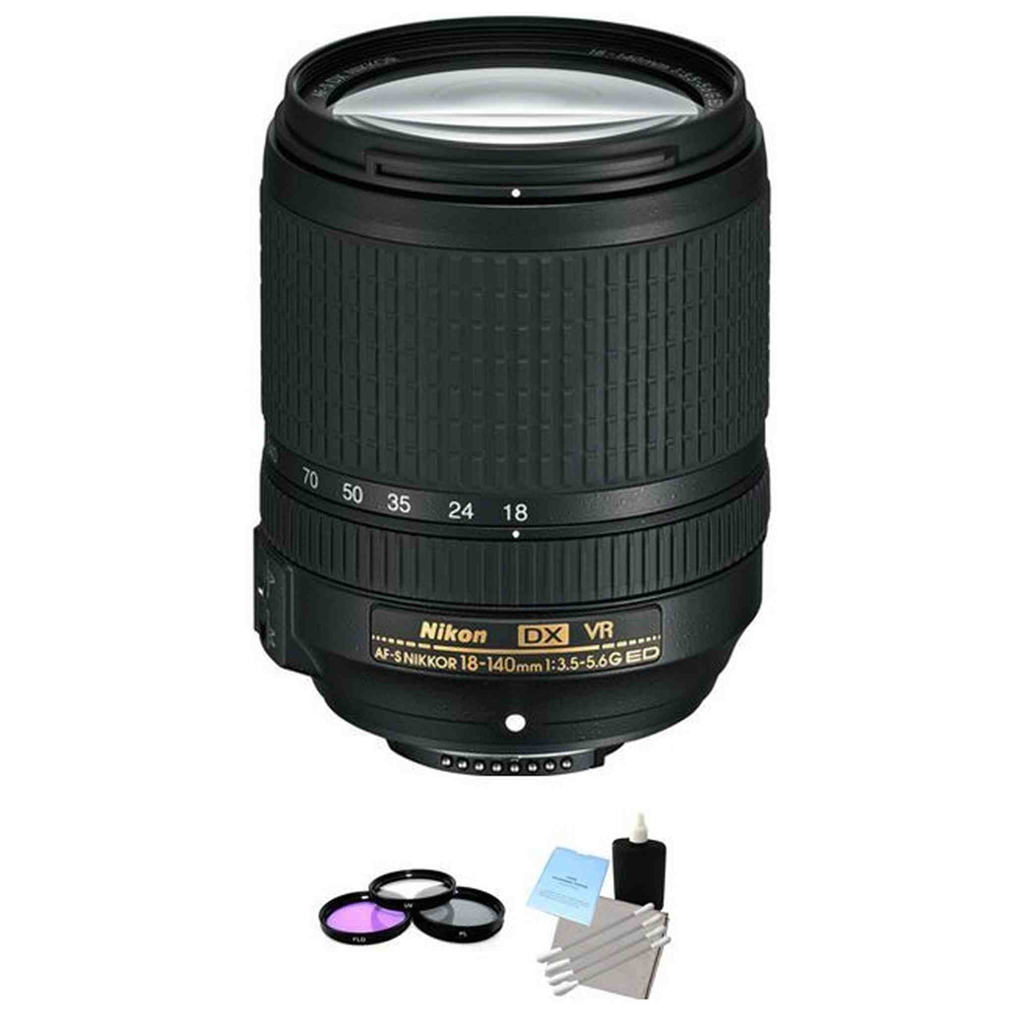 Nikon AF-S DX NIKKOR 18-140mm f/3.5-5.6G ED VR Lens + UV Kit & Cleaning Kit Bundle