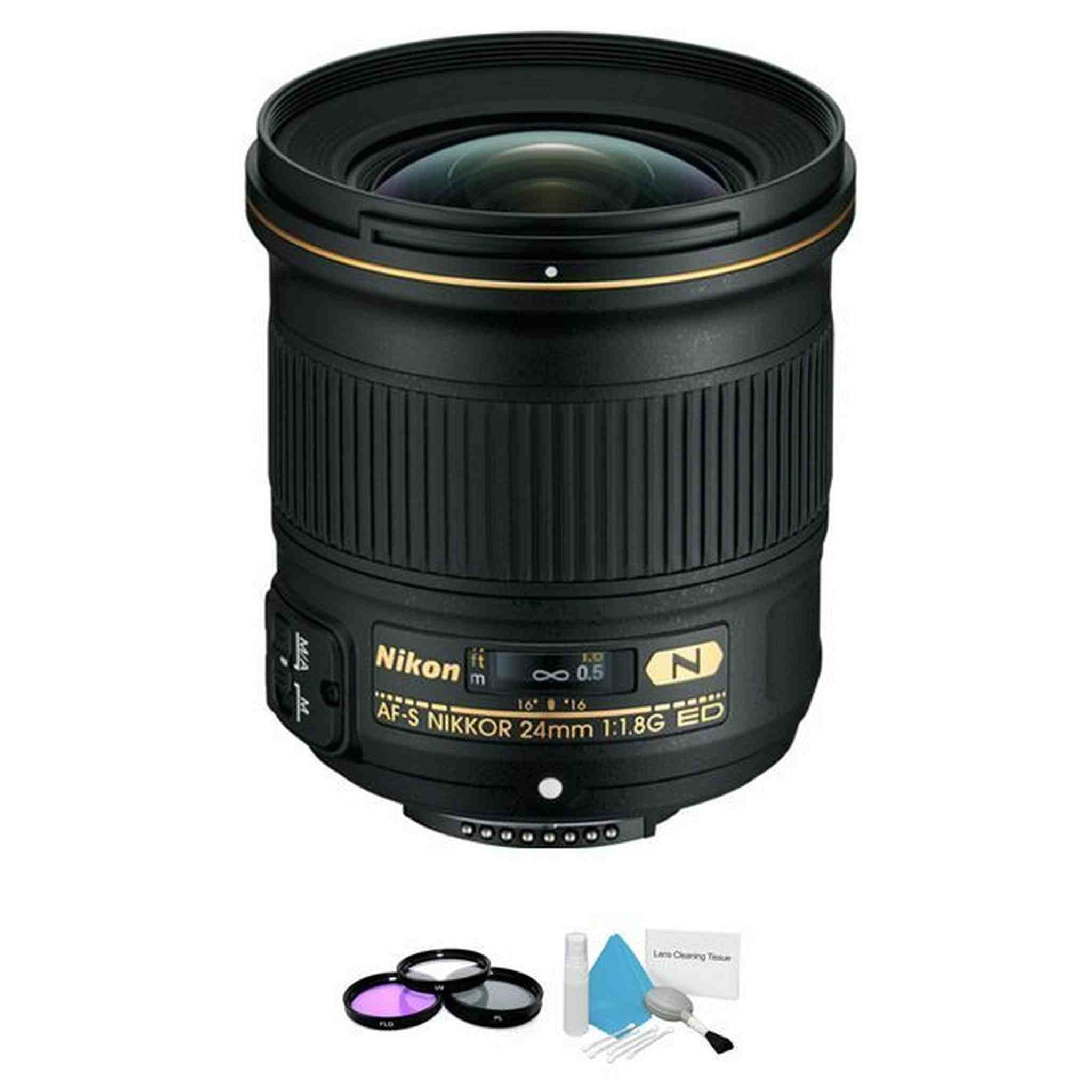 Nikon AF-S NIKKOR 24mm f/1.8G ED Lens + UV Kit & Cleaning Kit Bundle