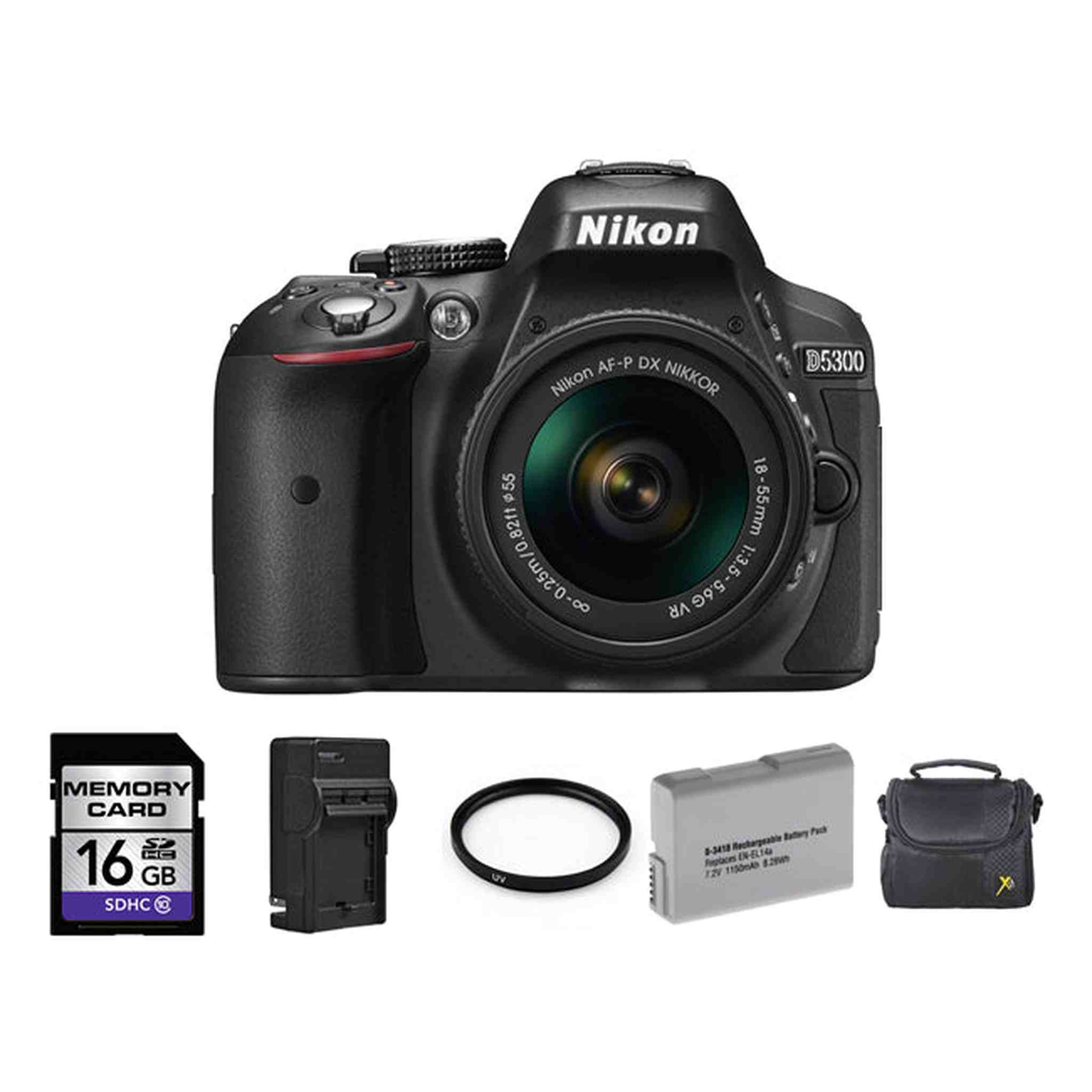 Nikon D5300 Digital SLR Camera w/18-55mm Lens + 2 Batteries, 16GB & More Nikon