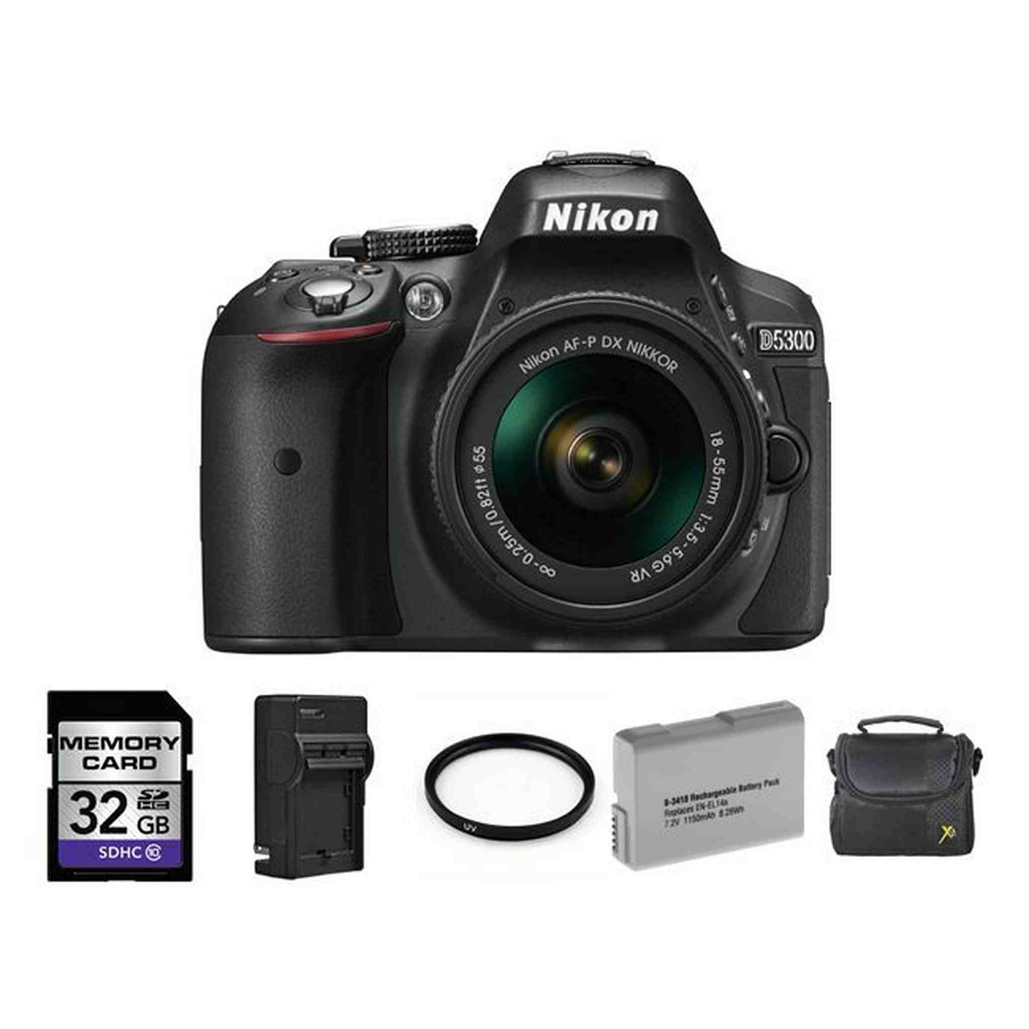 Nikon D5300 Digital SLR Camera w/18-55mm Lens + 2 Batteries, 32GB & More Nikon