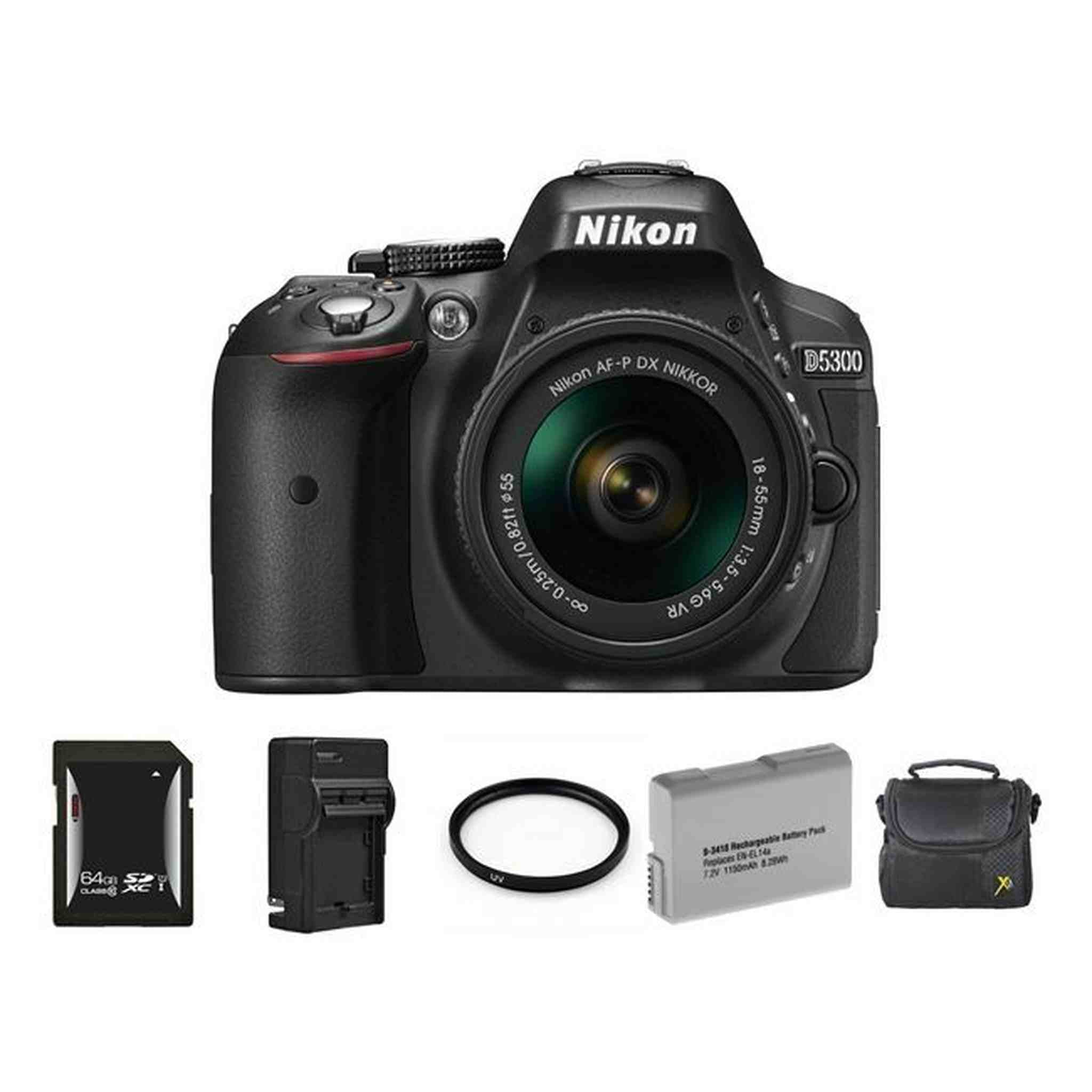 Nikon D5300 Digital SLR Camera w/18-55mm Lens + 2 Batteries, 64GB & More Nikon