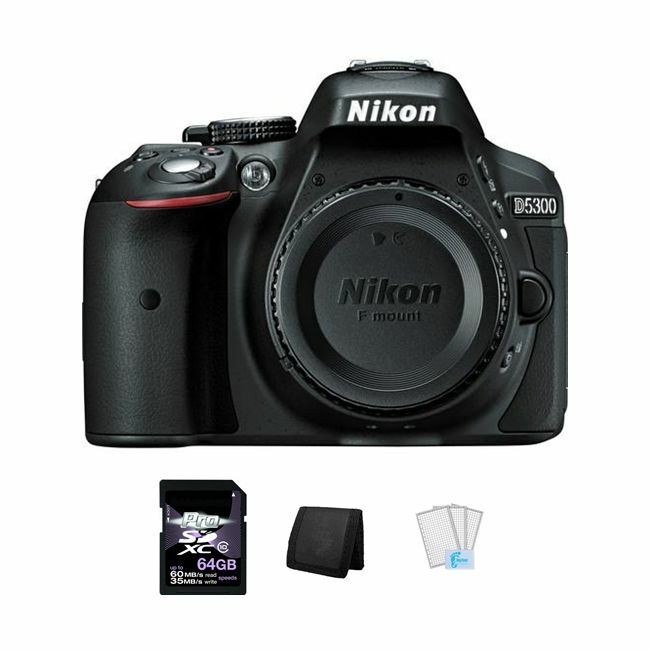 Nikon D5300 DSLR Camera - Black + 64GB, Memory Card Wallet & Screen Protectors