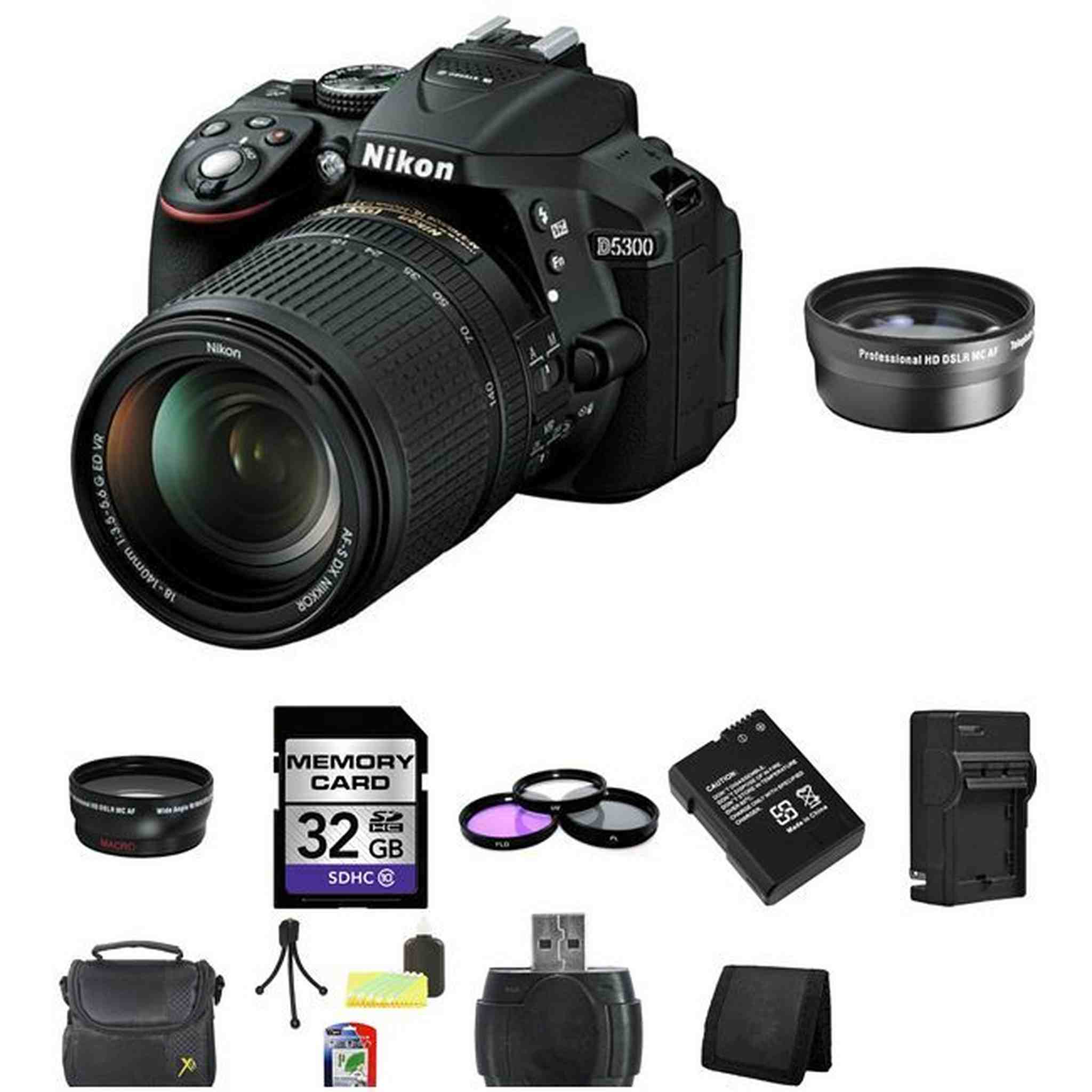 Nikon D5300 DSLR Camera - Black w/18-140mm Lens 32GB Package Nikon