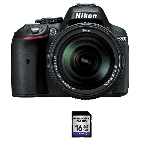 Nikon D5300 DSLR Camera - Black w/18-140mm Lens w/16GB SDHC Card