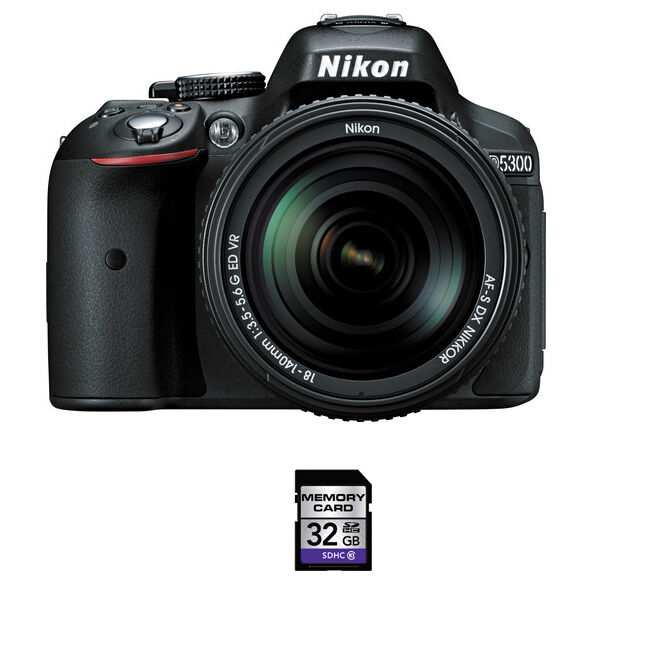 Nikon D5300 DSLR Camera - Black w/18-140mm Lens w/32GB SDHC Card