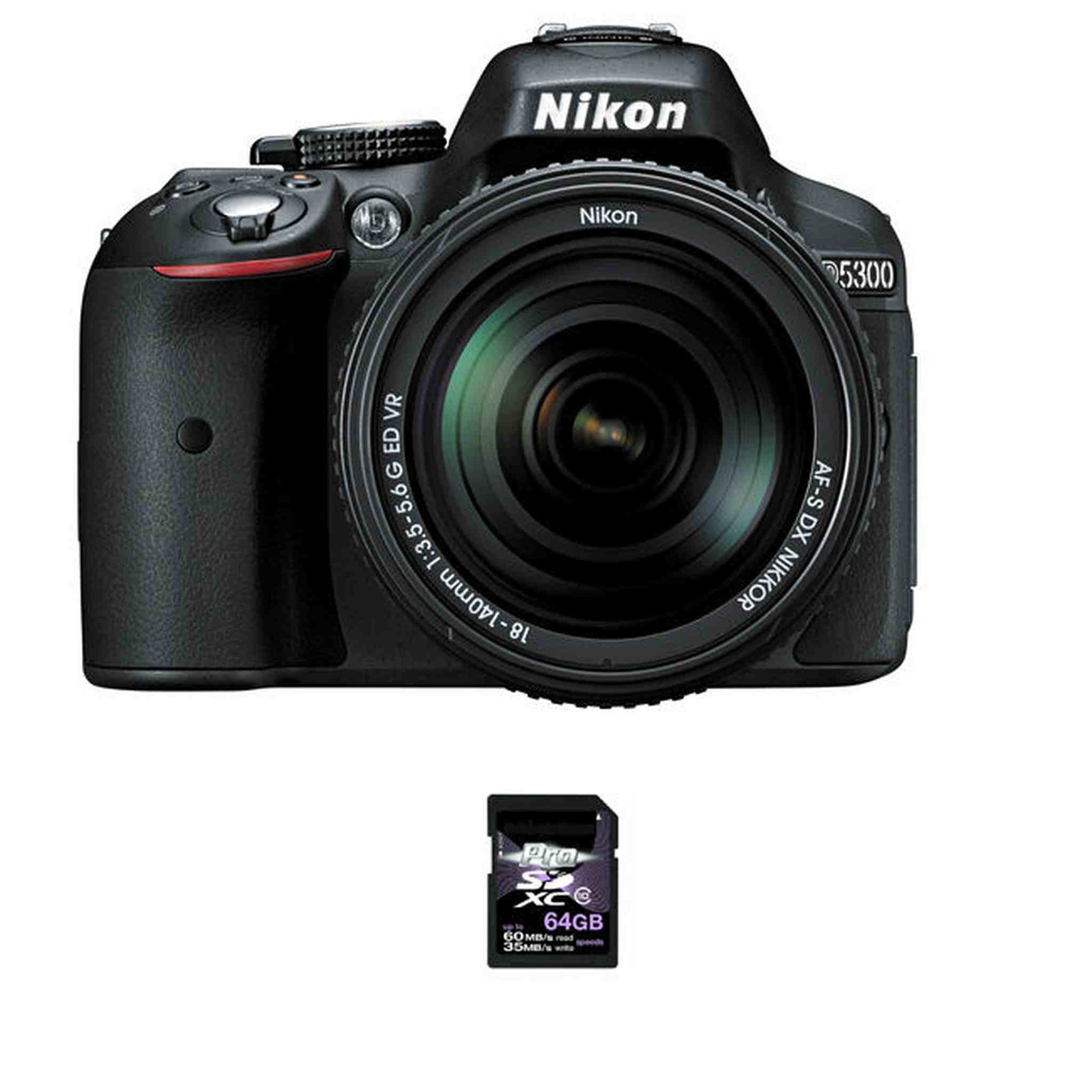 Nikon D5300 DSLR Camera - Black w/18-140mm Lens w/64GB SDXC Card Nikon