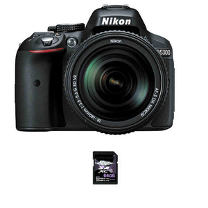 Nikon D5300 DSLR Camera - Black w/18-140mm Lens w/64GB SDXC Card Nikon